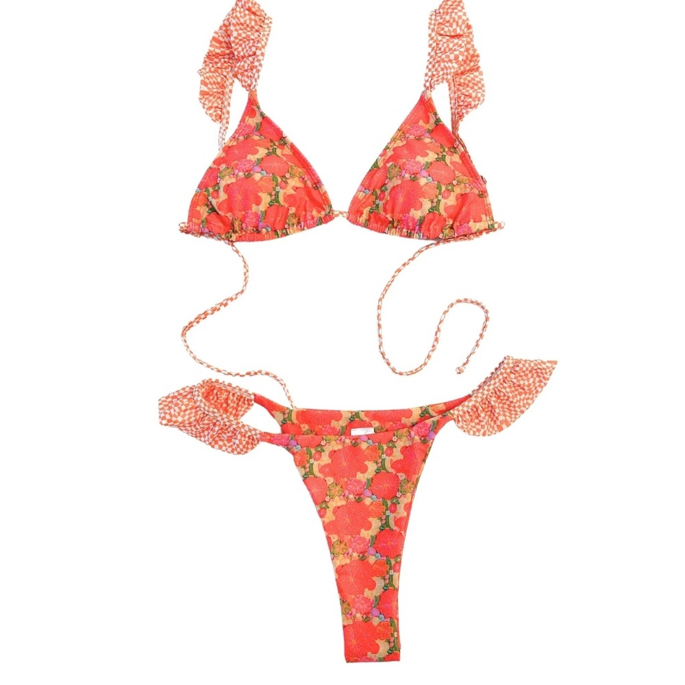 Strawberry Milk Mob Floral Ruffle Bikini Citrus Kiss